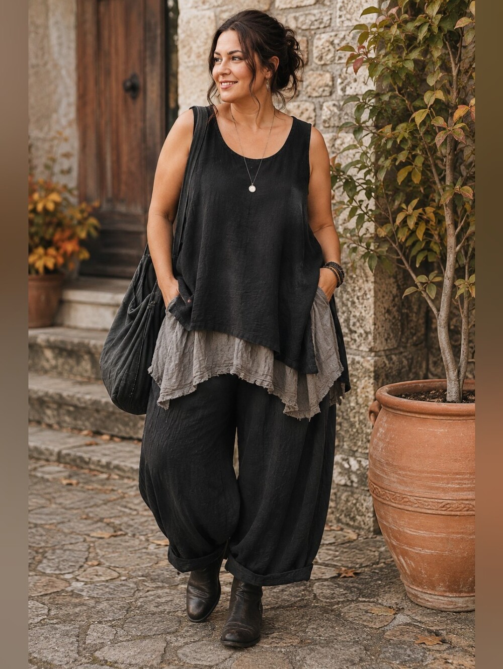 Flax 100% Linen Tank • 2X • Black • Lagenlook Layering Essential